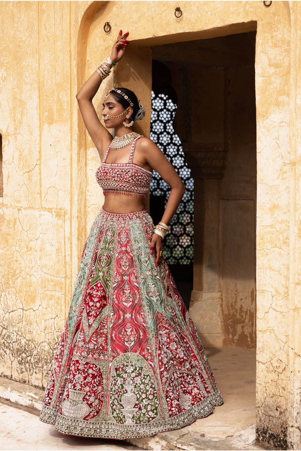 Eclipsed Ruby Wedding Lehenga