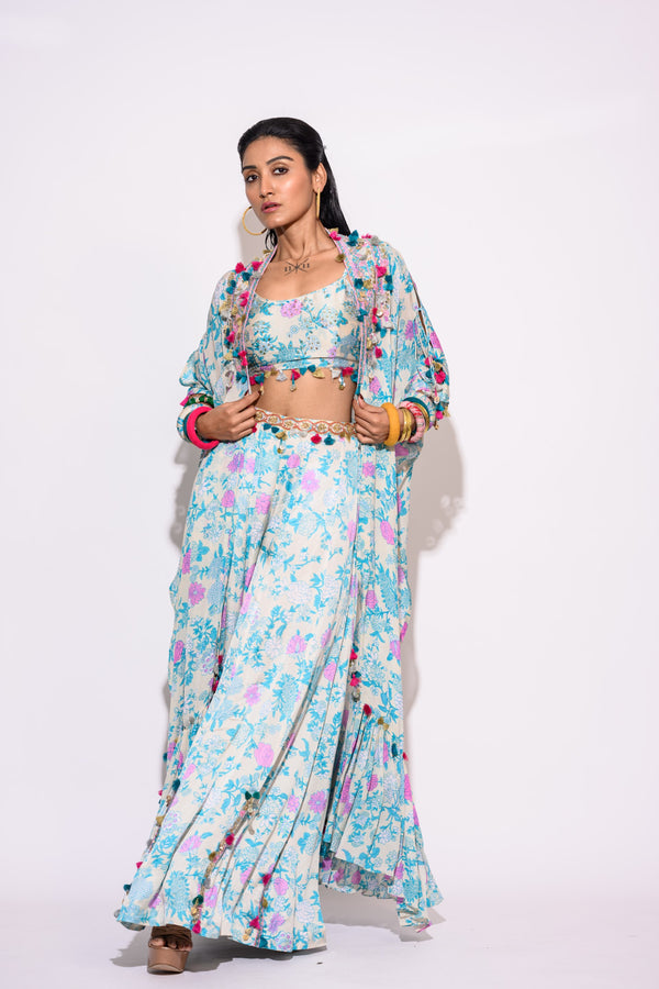 Light Blue Kaftan with Palazzo Set