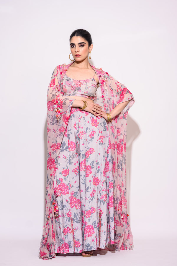 Grey Pink Kaftan with Palazzo Set